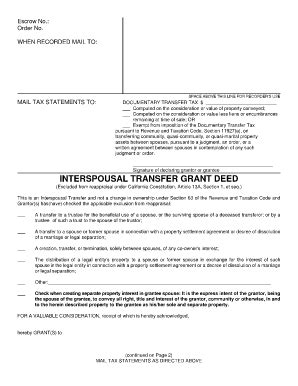 Deeds, including the types grant, quitclaim, interspousal and others, . . Legal risks to signing interspousal transfer deed